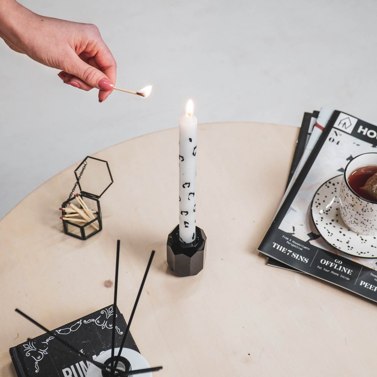 Kaarsen Panter zwart wit - 3 stuks - Afbeelding 2