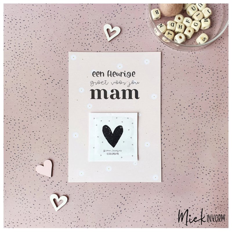 Ansichtkaart + bloemzaadjes "Een fleurige groet voor jou mam"