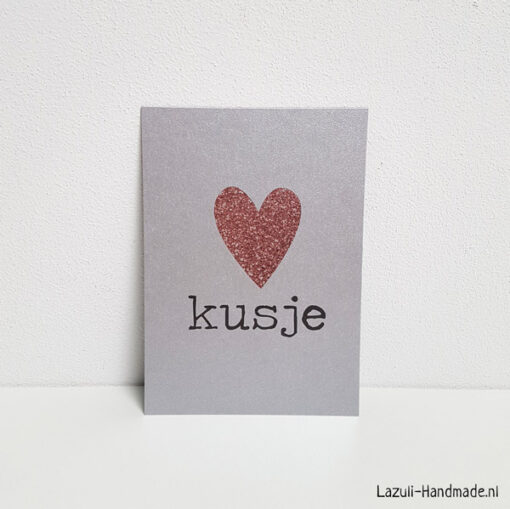 Kaart A6 | Kusje glitter hart
